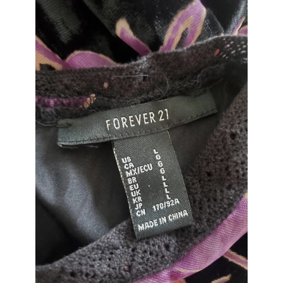 Forever 21 black/multicolor floral velour long sleeve mini dress sz Large - Picture 2 of 7